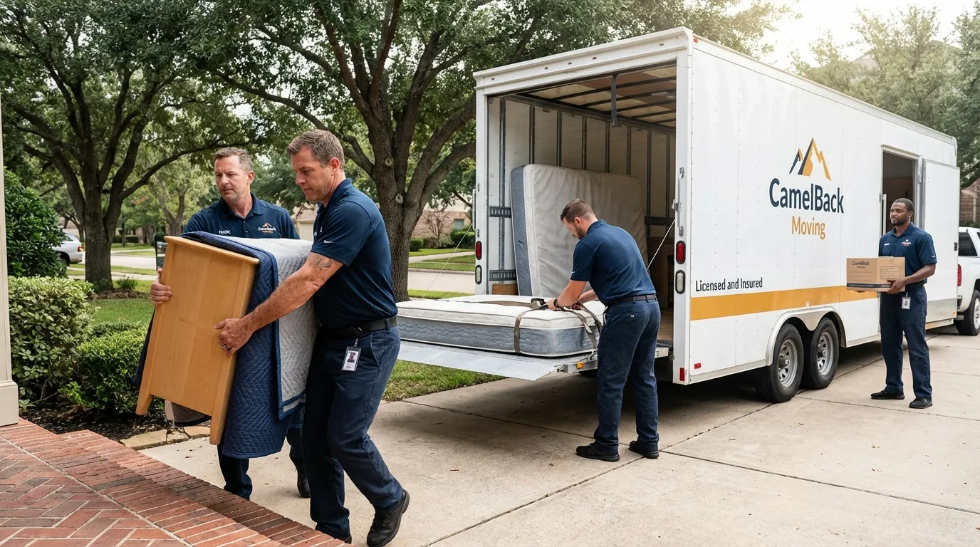 Crew loading residential truck for cross-state move from Coosada, AL